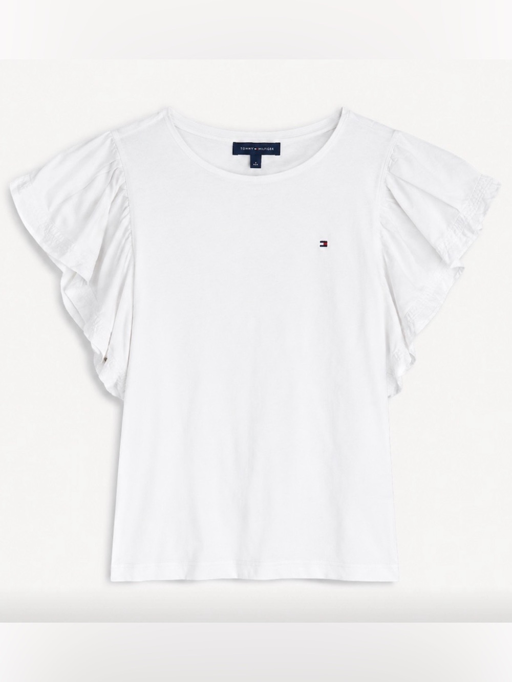 Tommy Hilfiger White Ruffle Sleeve Crew Tee